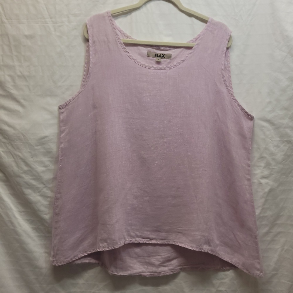 Flax Womens Oversized Linen Tank Top Lavender Pink Sleeveless Scoop Neck L - Picture 12 of 16